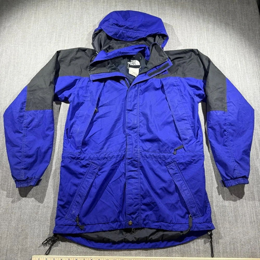 The North Face Jacket Mens Medium Blue Hooded Full Zip Nylon Rain Coat Outdoor